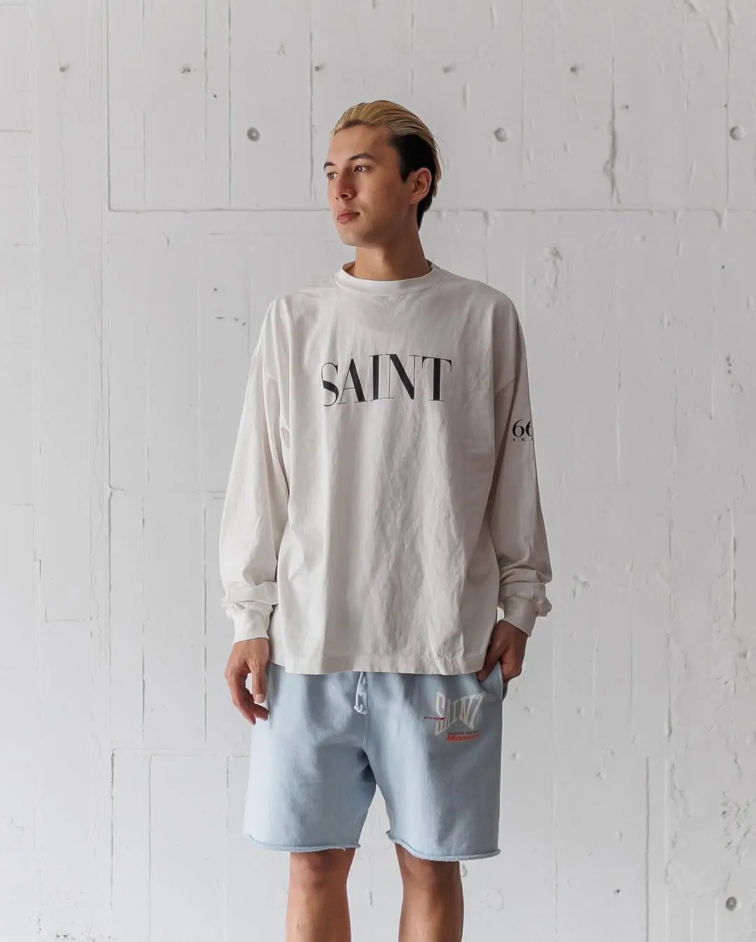 SAINT Mxxxxxx SWEAT SHORTS/RIBON SAINT/BLK pink SAINT LOGO shorts, black S-XL cotton and linen OE yarn fabric, stiff, light, comfortable and breathable, non-locking design, naturally rolled back after water, super handsome version, easy to match, original consistent main mark, wash water mark, little angel anti-counterfeiting mark